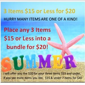 3 Items $15 or less = $20 or 7-$15 or less for $40